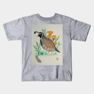 California state bird & flower, the California quail & poppy Kids T-Shirt